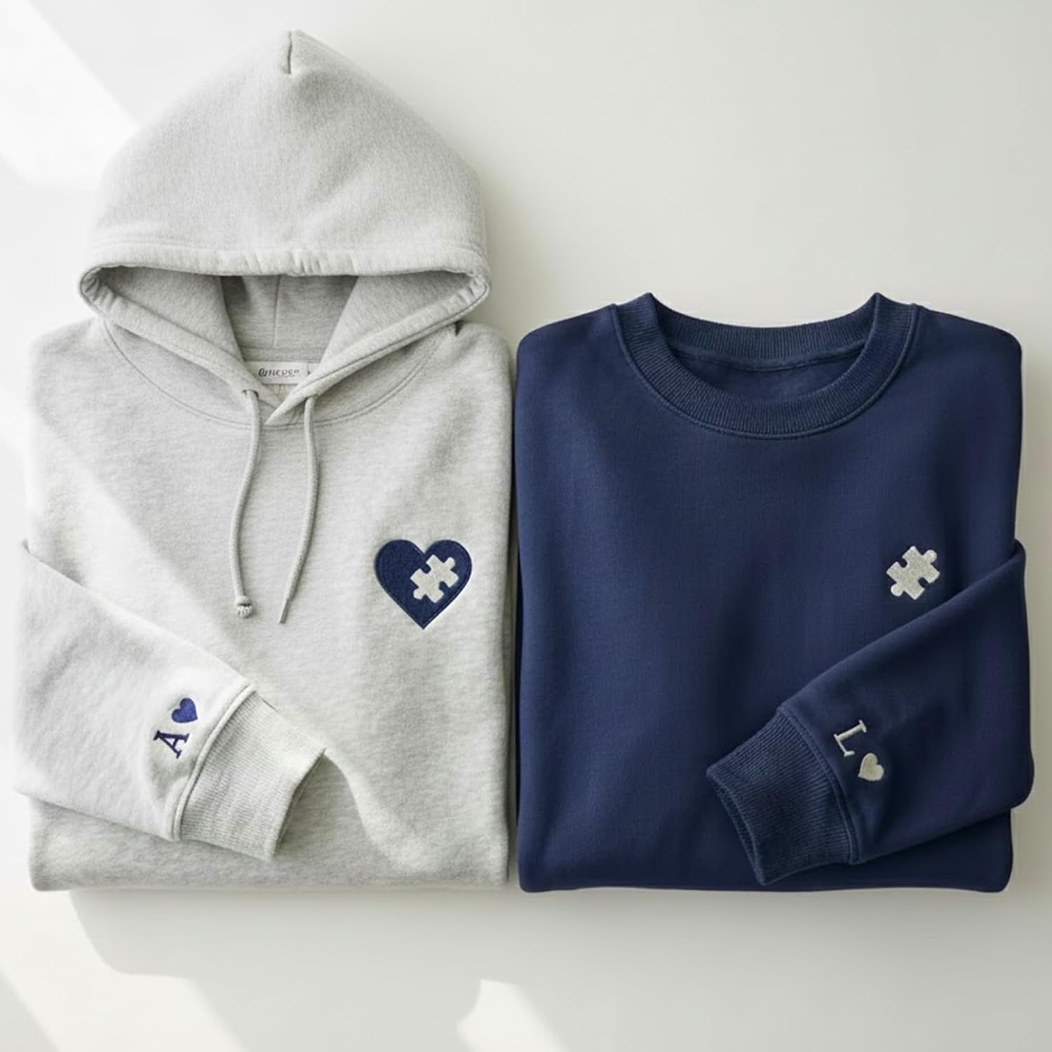 Customized Embroidered Hoodie, Heart and Puzzle Piece Couples Hoodie, Initial With Heart On Sleeve, Valentines Day Gift, Valentine 2 - Image 4