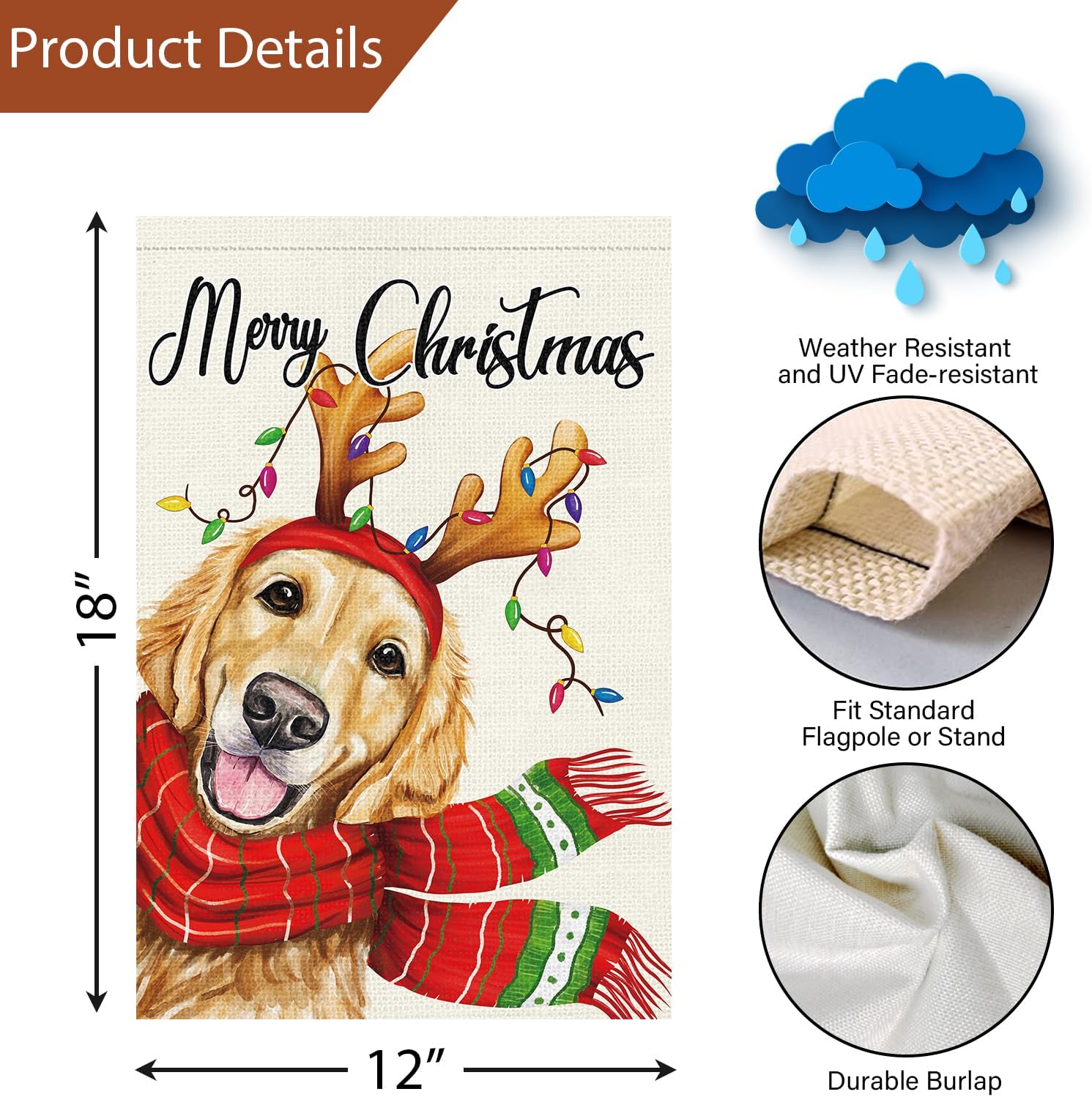 Louise Maelys Merry Christmas Garden Flag 12x18 Double Sided, Burlap Welcome Winter Golden Retriever Dog Yard for Xmas Outside Outdoor Decoration - Image 4