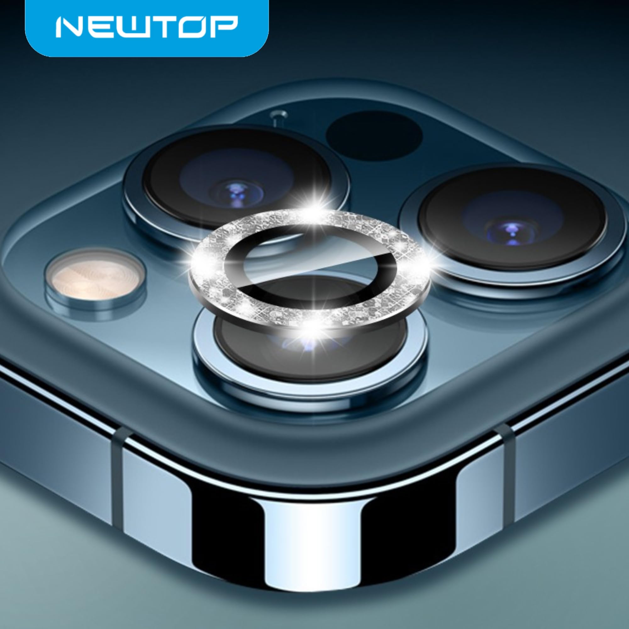 NEWTOP Protezione Fotocamera Glitter Per IPhone 16/16 Plus: Vetro Temperato, 2 Pezzi (Argento)