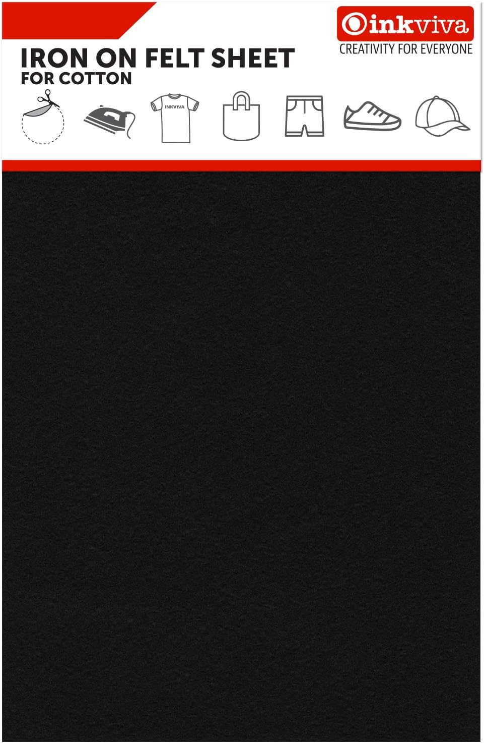 Iron on Soft Felt Material S07 Applique Fabric Sheet (1.5mm) for Cotton - 2 Sheets Package (Black)