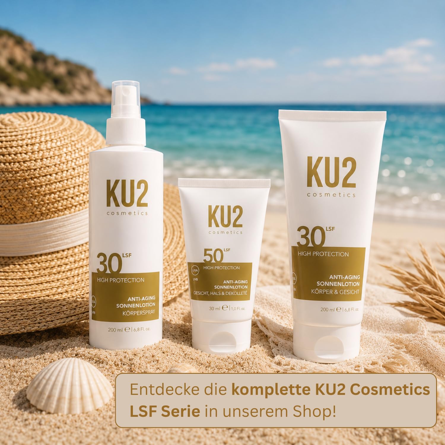 KU2 Anti-Aging Sonnenschutz Set – Sonnencreme Gesicht LSF 50 + Sonnenspray SPF 30 – UVA/UVB Schutz – Feuchtigkeitsspendend – Für Sommer & Urlaub