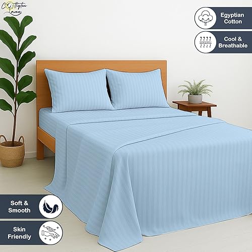 Miniatura 2 de Cottington Lane Juego de sábanas de 4 piezas de 100% algodón egipcio de alta calidad, tamaño matrimonial, se adapta a colchones de bolsillo profundo
