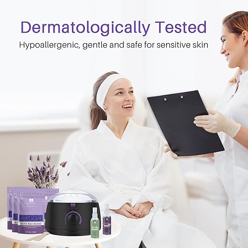 Miniatura 2 de BLITZWAX Kit de depilación con fórmula de piel sensible, granos de cera dura de lavanda de 14 onzas para cejas faciales, axilas, bikini brasileño,