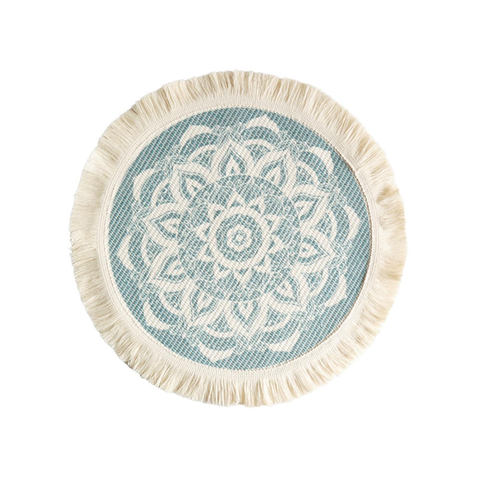 2Pcs Boho Circular Woven Placemats with Tassels - Insulated Decor Mats for Farmhouse Decor(Color1)