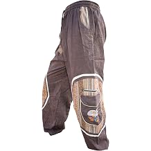 Gheri Mens Aztec Pocket Loose Fit Mushroom Embroidery Parachute Cargo Bohemian Pants
