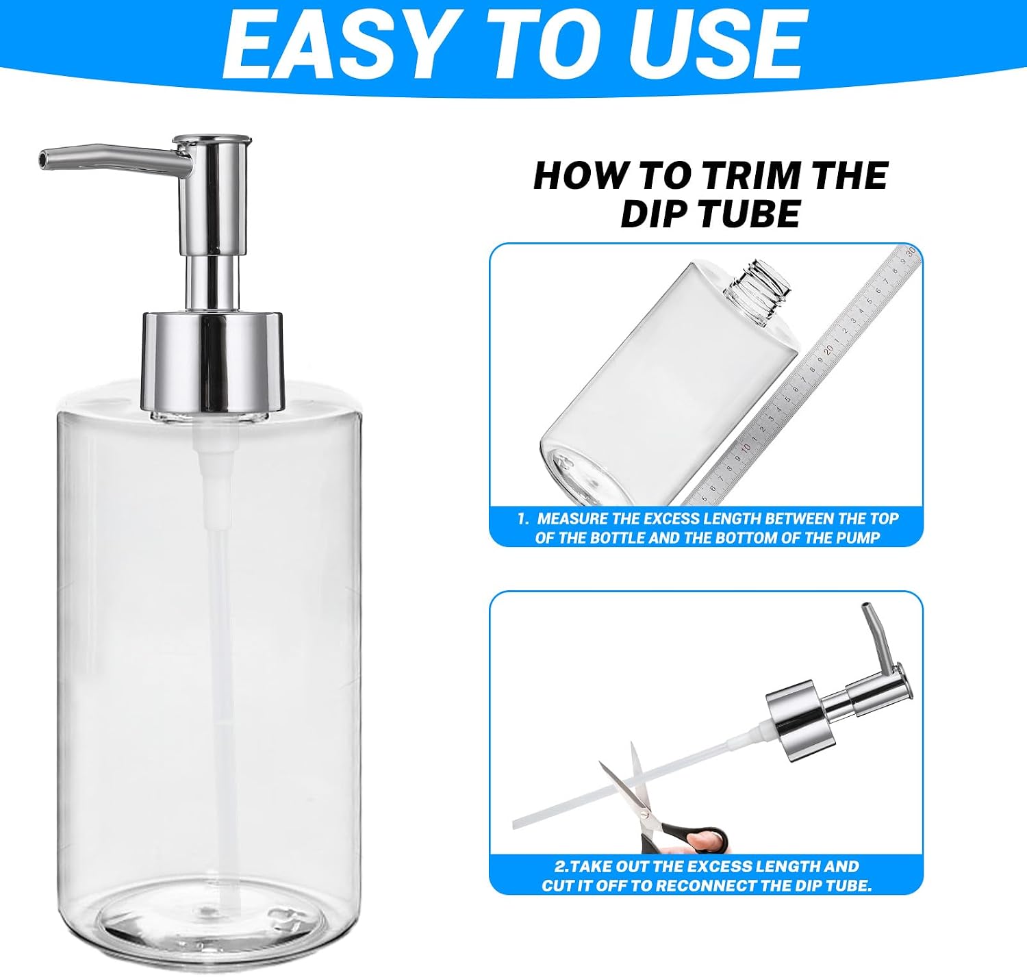 2 Pack Lotion Soap Dispenser Pump Replacement Soap Pump Dispenser Head for Liquid Soap Lotion Dispenser Pumps for Regular Mouth Plastic Shampoo Bottle (Silver)