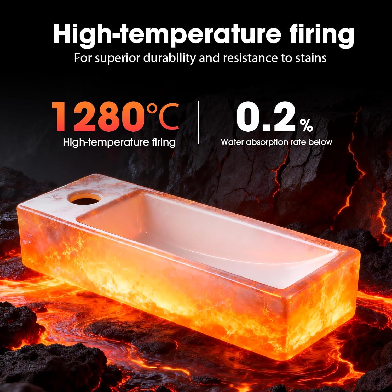 Small Bathroom Sink Ceramic Cloakroom Basin 15 × 5.5 × 3.5 in/380 x 140 x 90mm (WxDxH) - Wall Mounted Sink - Rectangular Countertop Basin for Small Bathroom, Cloakroom, Toilet, Guest Bathroom