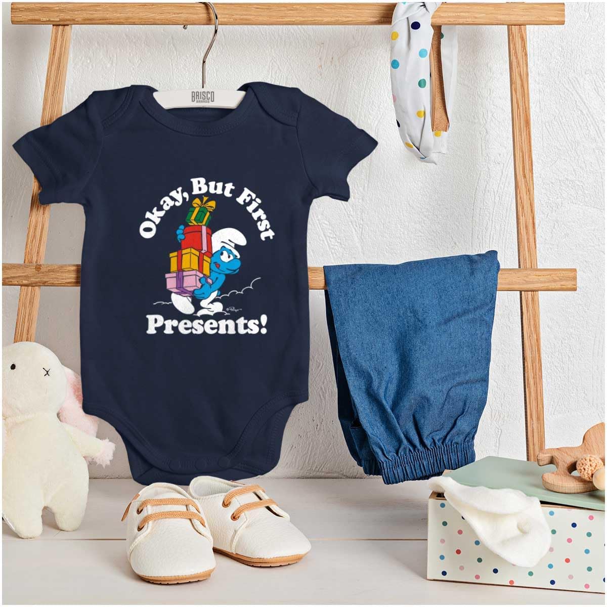Brisco Brands Smurfs Cartoon Christmas Presents Baby Romper Boys or Girls