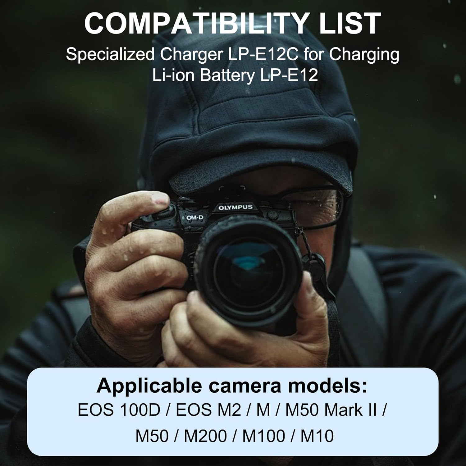 LP-E12 LC-E12 LC-E12E Battery Charger Compatible with Canon EOS 100D, M100, M200, M50, M50 Mark II, M2, M, Rebel SL1, PowerShot SX70 HS, Kiss M, Kiss X7 and Other Cameras (Power Cord Included).