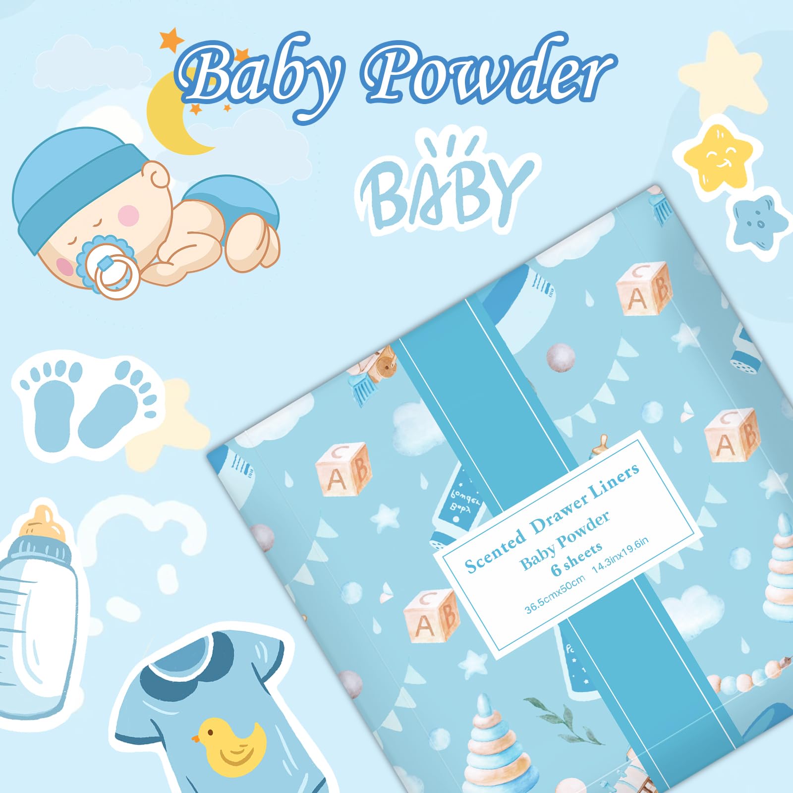 Carta Profumata per Cassetti, Profumi di Talco per Bambini, 6 Fogli Carta Profumata per Armadi per Profumare i Vestiti e Decorare i Mobili, 36.5 * 50 cm