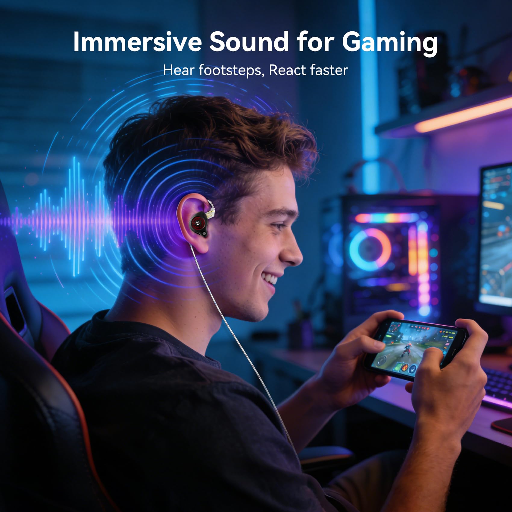 Yinyoo KBEAR BK1 Auricolari da gioco USB-C con microfono, driver dinamico da 10 mm USB-C, per giocatori FPS, compatibili con i-Phone 16 Pro, Samsung, Xiaomi, Pixel