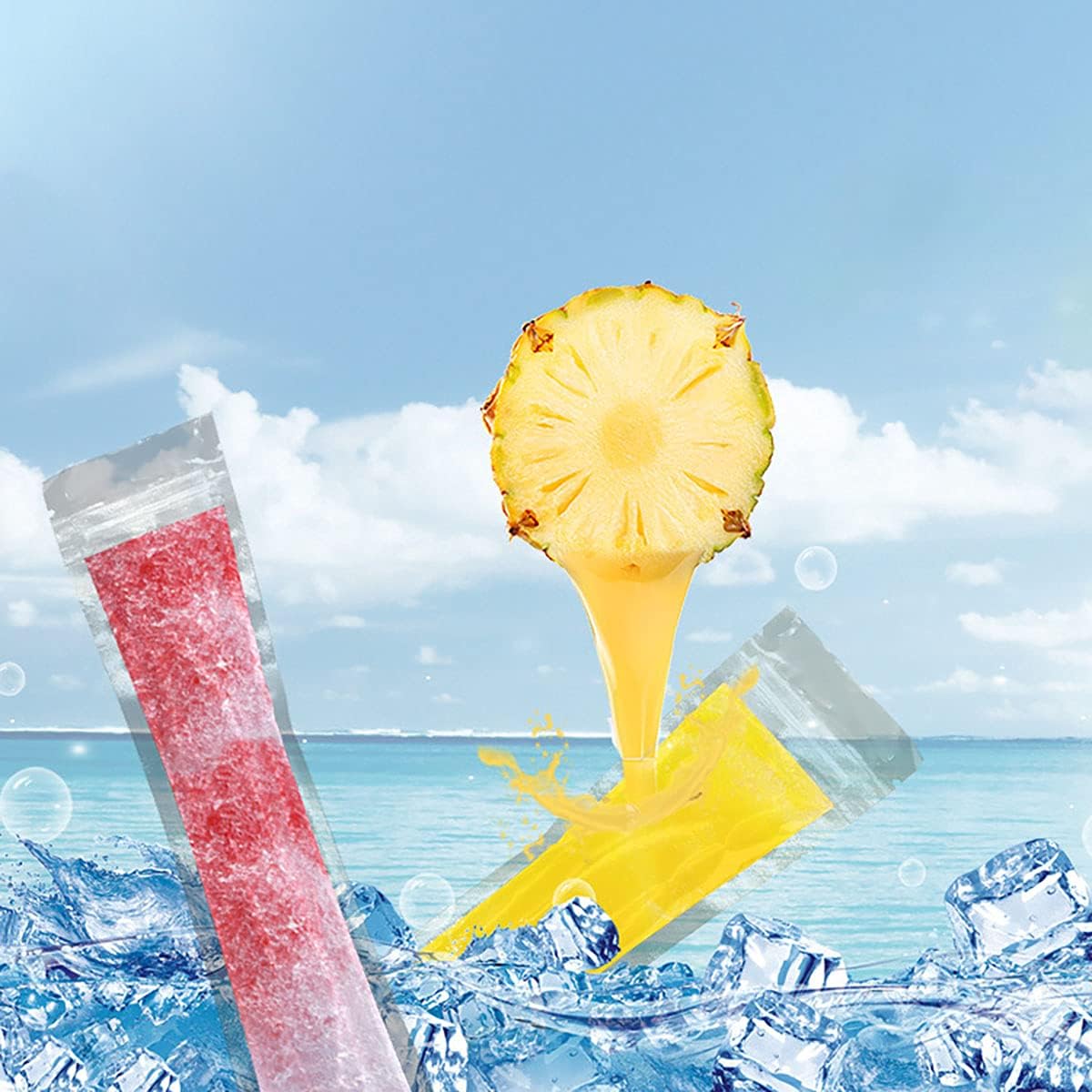 200 Pack Ice Popsicle Molds Bags - Zip-Top Disposable DIY Ice Pop Mold Bags - Summer Ice Pop Pouch with 4 Ice Pop Sleeves & 1 Silicone Funnel for Yogurt, Ice Candy,Yogurt, or Freeze Pops