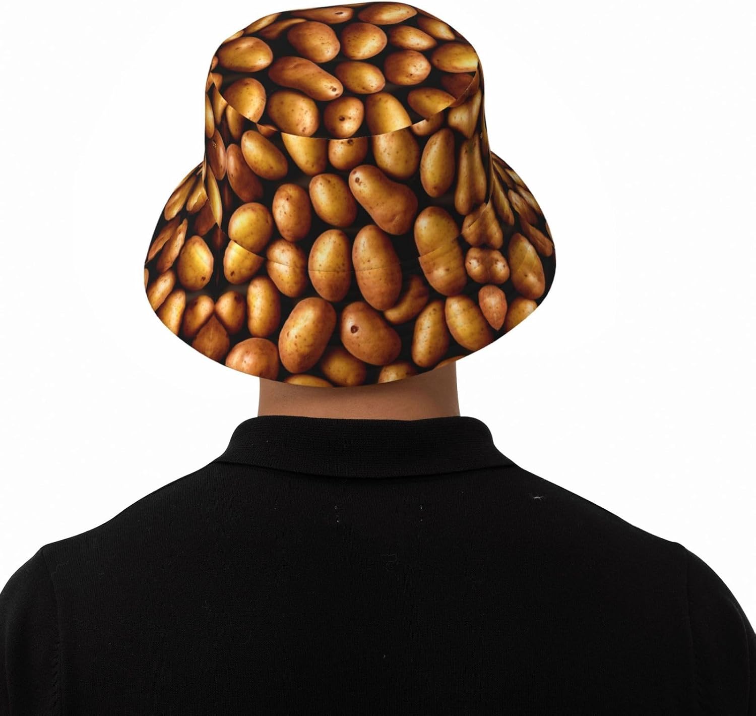 Potato Pattern Prints Summer Outdoor Travel Bucket hat, a Beach Sun hat Suitable for Both Men and Women Black