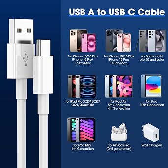 USB C Charger Cable, USB to USB C Cable USB A to C Cable 1M+2M 2Pack
