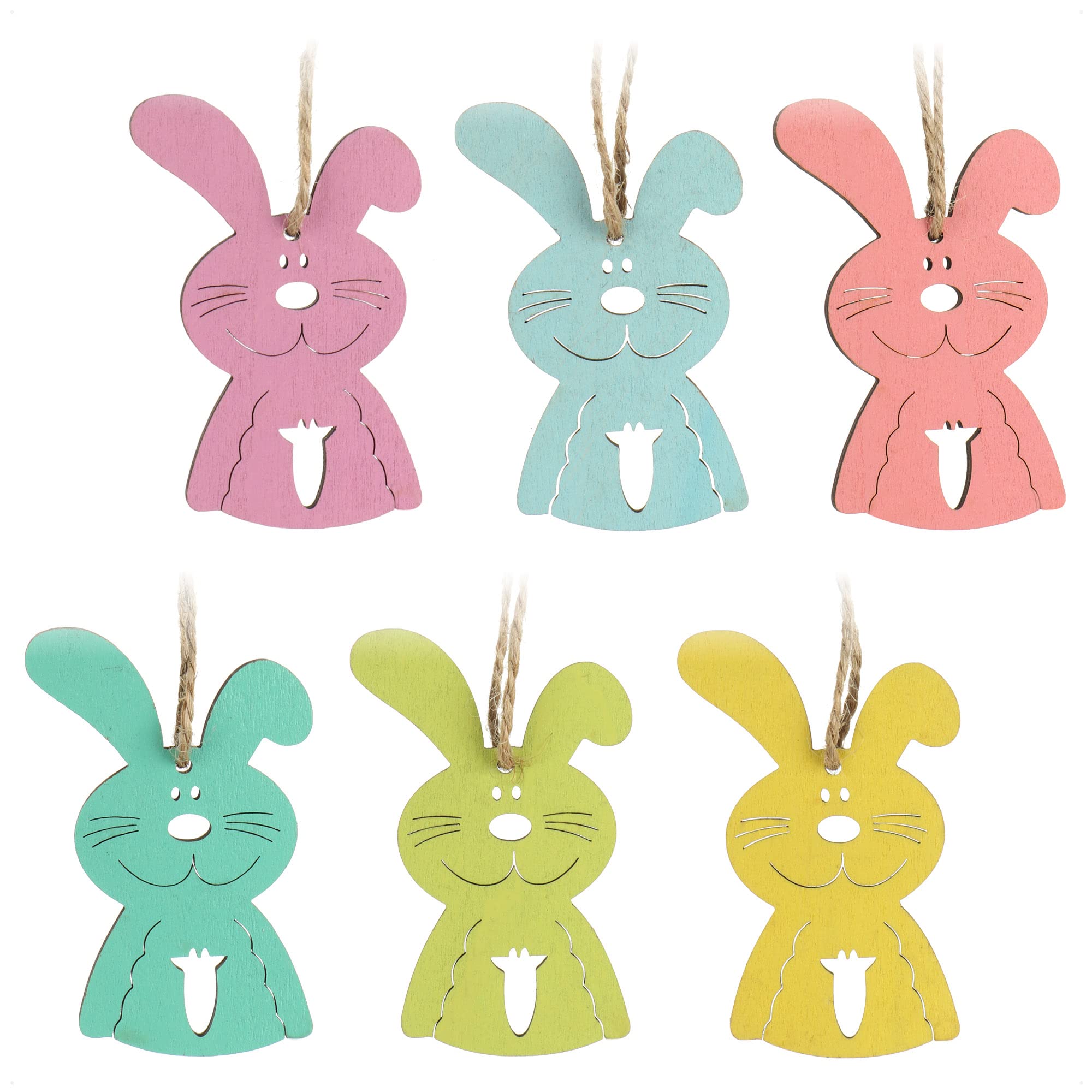 DAHI 6PCS Decorazioni Pasquali da Appendere, in Legno, Coniglietti Pasquali Decorativi, Coniglietto in Legno, Addobbi per Albero di Pasqua