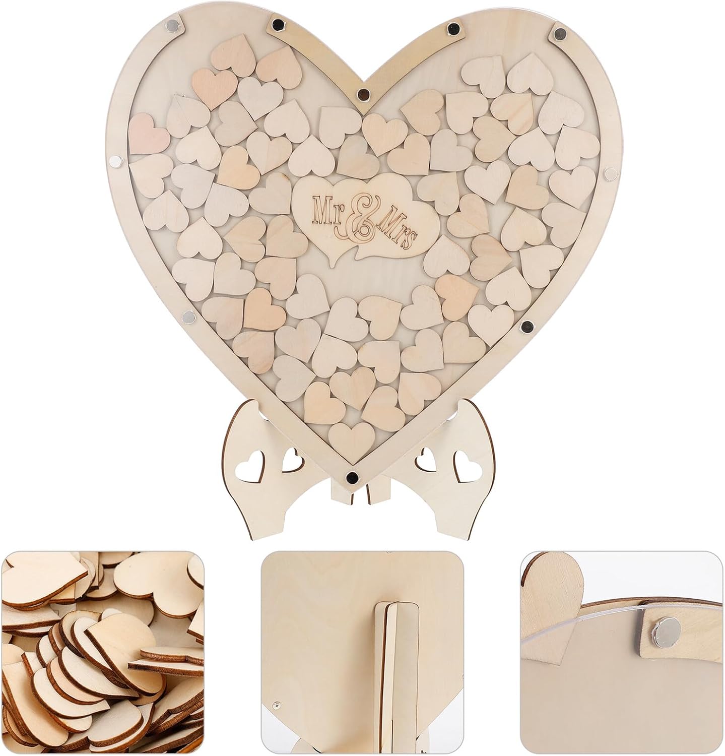 DIY Wooden Heart Wedding Guest Book Set, Rustic Heart-Shaped Wedding Signature Box with Guidelines, Shower and Reception Decor,
