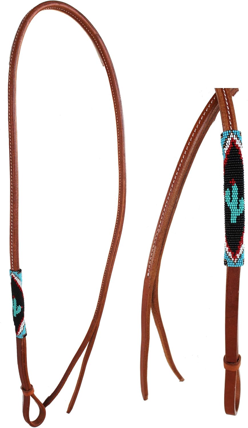 Horse Reins Leather Western Saddle Tack Over and Under Beaded Horse Whip 700RT07