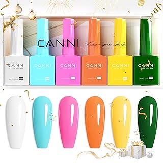 CANNI 9ml Hema-Free Gel Nail Polish Set- 6Pcs White Blue Orange Yellow Colors Gel Polish Kit, Soak Off LED Nail Gel Manicure Kit DIY at Home Salon Gifts for Women Girls