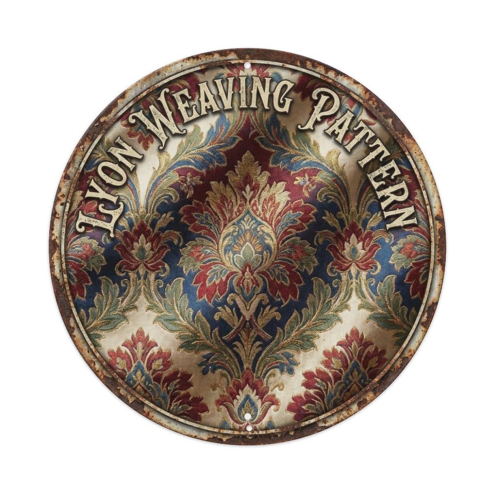 Silk Weaving Pattern Lyon France Textile Heritage Metal Tin Sign
