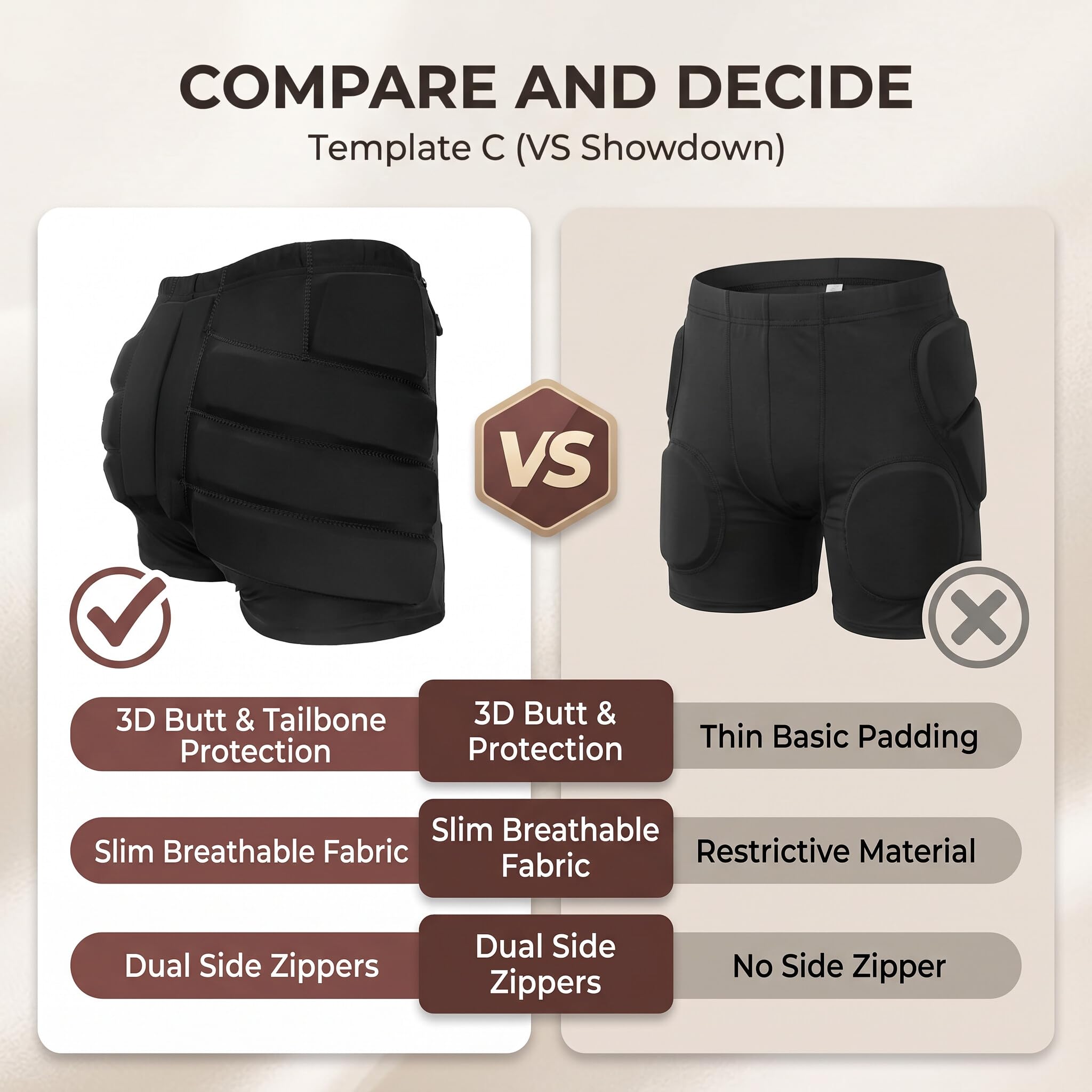 RiToEasysports Pantalones cortos acolchados para patinaje con doble cremallera, diseño de patinaje en negro