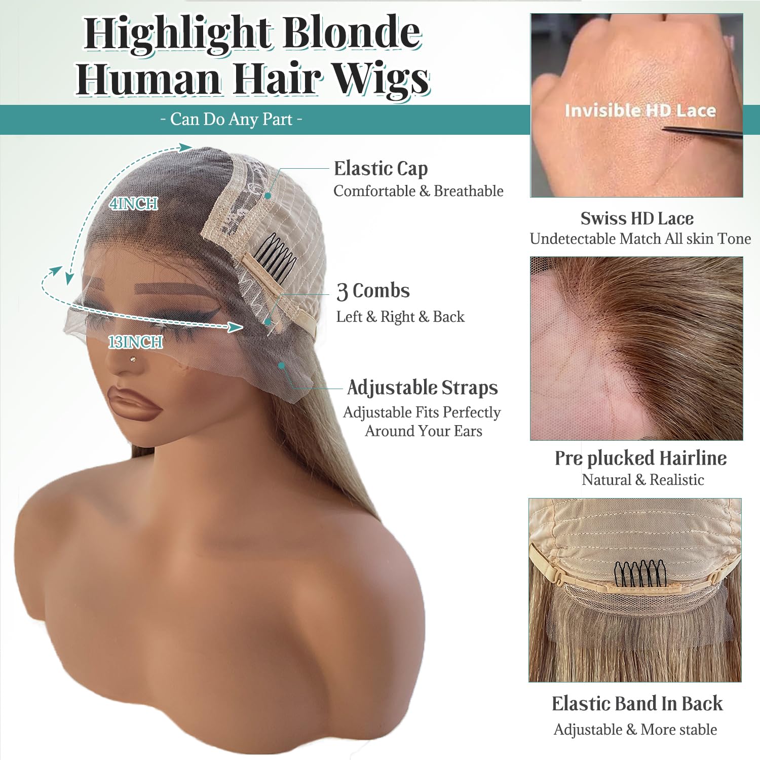 Munx 180% Density Human Hair Lace Front Wig, Brown Roots Chestnut Brown Highlight Blonde 13x4 Full Lace Front Wigs Pre Plucked with Baby Hair Balayage Straight HD Transparent Lace Front Wig 20 Inch