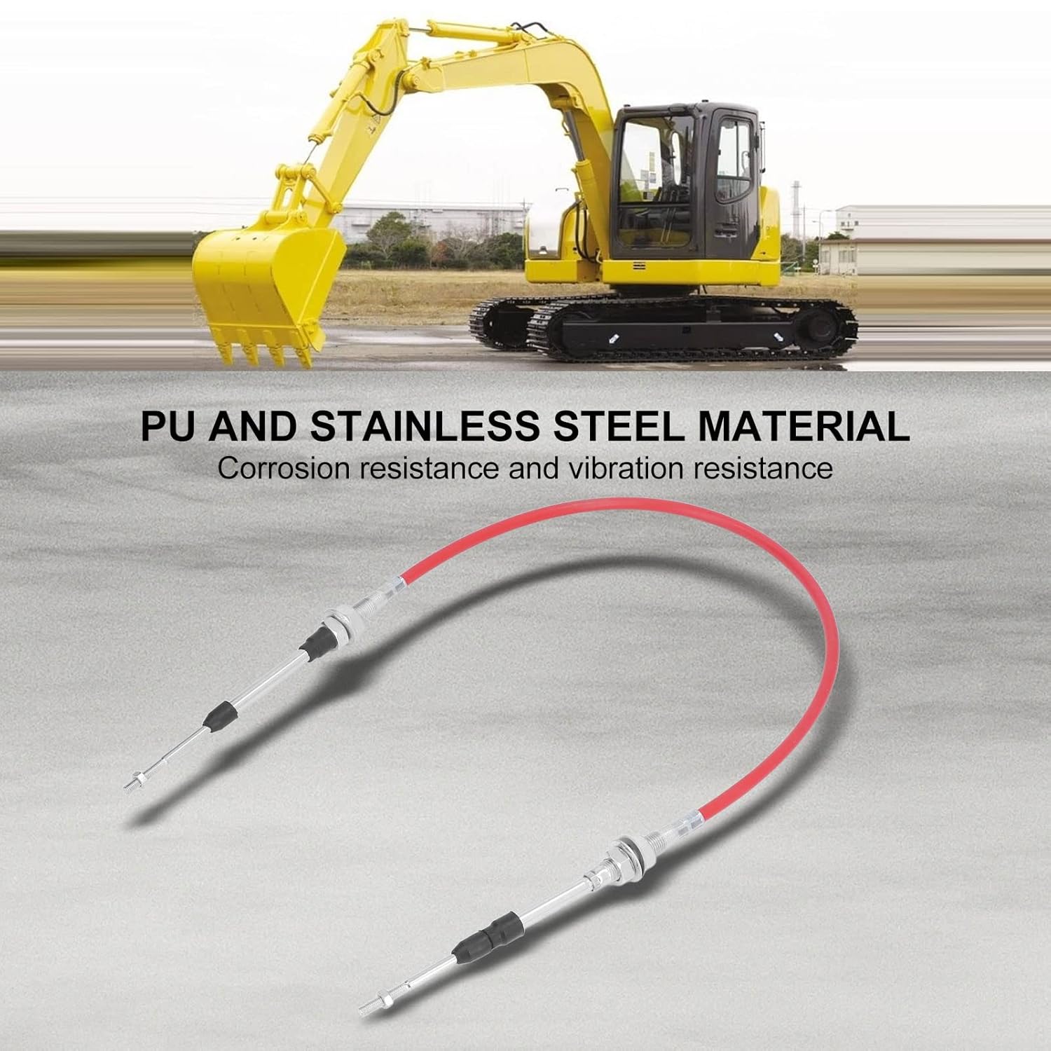 Excavator Throttle Cable, PU Stainless Steel Manual Throttle Control Cable, Anti Vibration Throttle Line Replacement for Sprinklers Excavators
