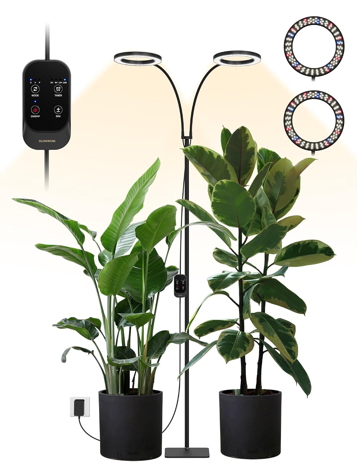 GLOWRIUM 48W LED Dual-Head Grow Light for Indoor Plants 23.5-71 Adjustable