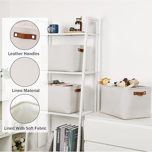 Vista 376 de HNZIGE - Canastas pequeñas de tela para organización (paquete de 6) canastas plegables de almacenamiento para estantes, armarios, lavandería, Asas