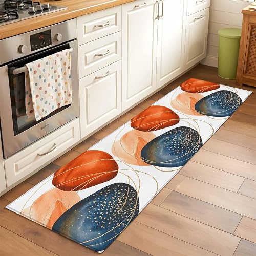 Orange Blue Round Runner Rugs 2x6 ft Modern Abstract Geometric Burnt Orange Navy