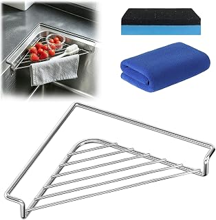 Stainless Steel Corner Sink Shelf with Triangular Open Wire Rack(1Pc) | Kitchen Dish Drying Caddy Drainage and Raised Side for Daily Restaurant Organizer,Lifts Sponges Off Counter