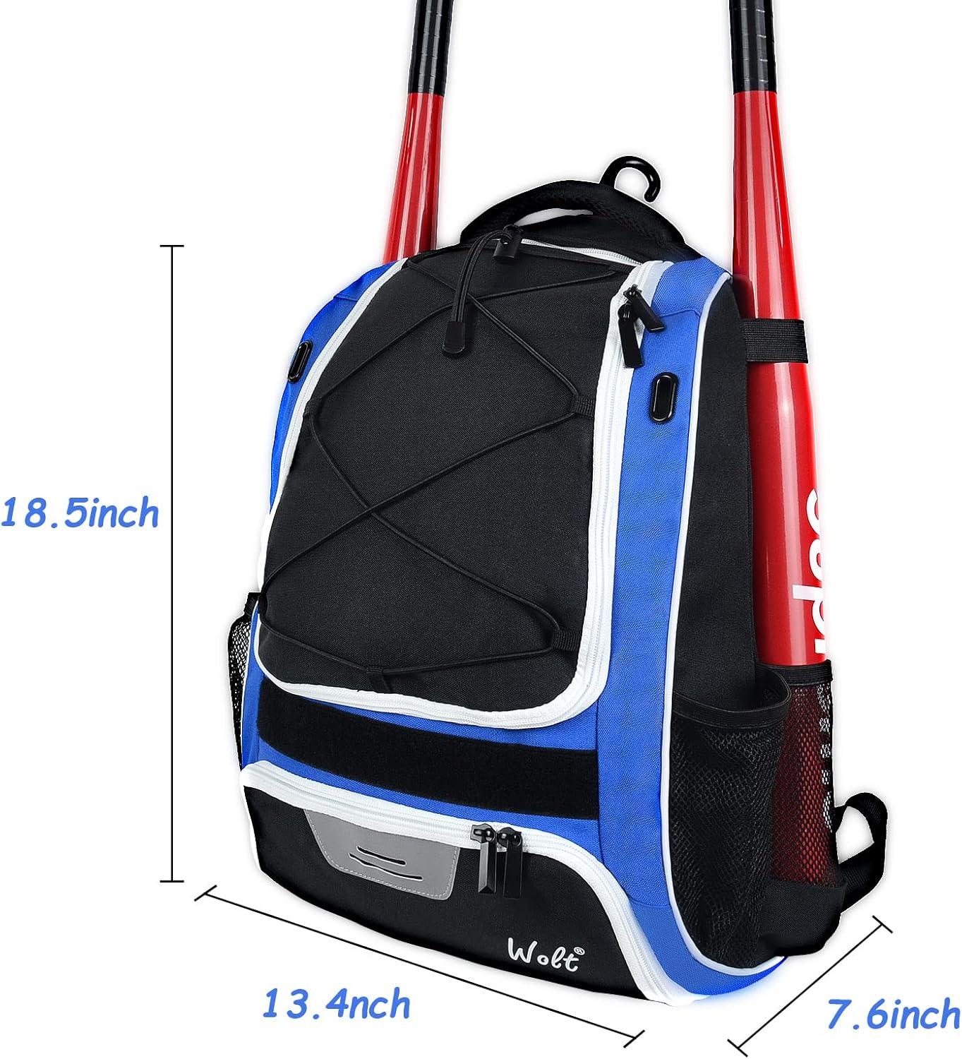 WOLT Youth Baseball Bag - Bat Backpack for Baseball, T-Ball & Softball Equipment & Gear, Bat & Glove Holder, Large Main Compartment for Helmet & accessories, Separate Shoes Compartment, Fence Hook - Image 2