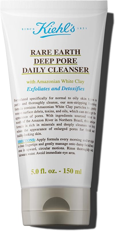 Rare Earth Deep Pore Daily Cleanser, Gentle Exfoliating Face Wash for Oily Skin, Detoxifies & Exfoliates Skin, Minimizes Pores, with Amazonian White Clay, Fragrance-free - 5 fl oz | Exfoliating Face Wash for Detoxifying - With Amazonian White Clay - For Oily Skin