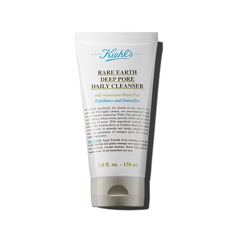 Kiehl's Rare Earth Deep Pore Daily Cleanser ، غسول الوجه المقشر اللطيف للبشرة الزيتية ، إزالة السموم وتقشير البشرة ، تقليل المسام ، مع Amazonian White Clay ، خالي من العطور - 5 fl oz