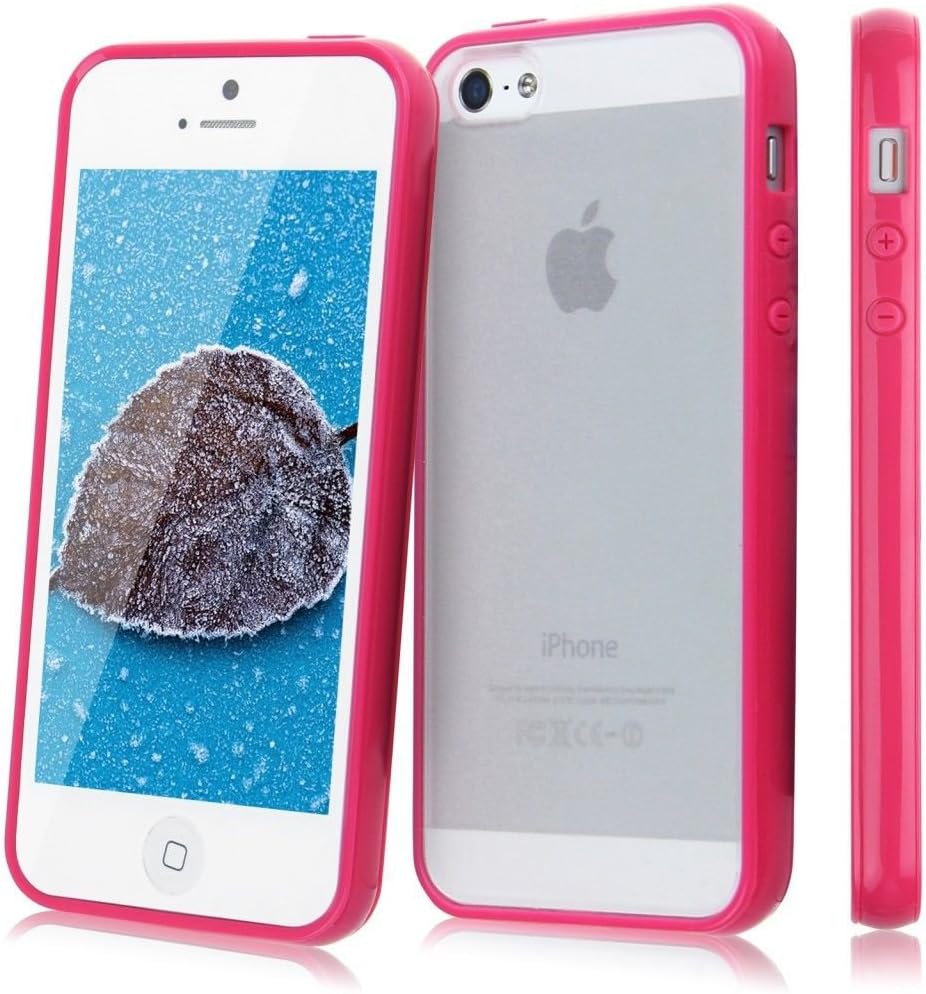 All4mobiles Premium Hard Matte Clear Back Case with Soft Silicone TPU Bumper for Iphone 5 5s + Free Front Screen Protector (Rose)