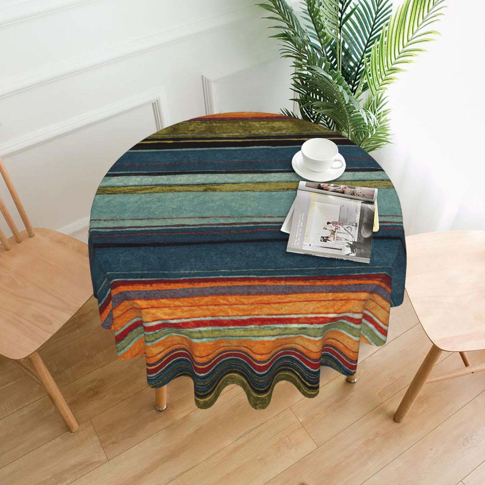 SDEGTHO Rainbow Print Modern Retro Round Tablecloth 60in Polyester Fabric Cover for Party Dining Table Washable
