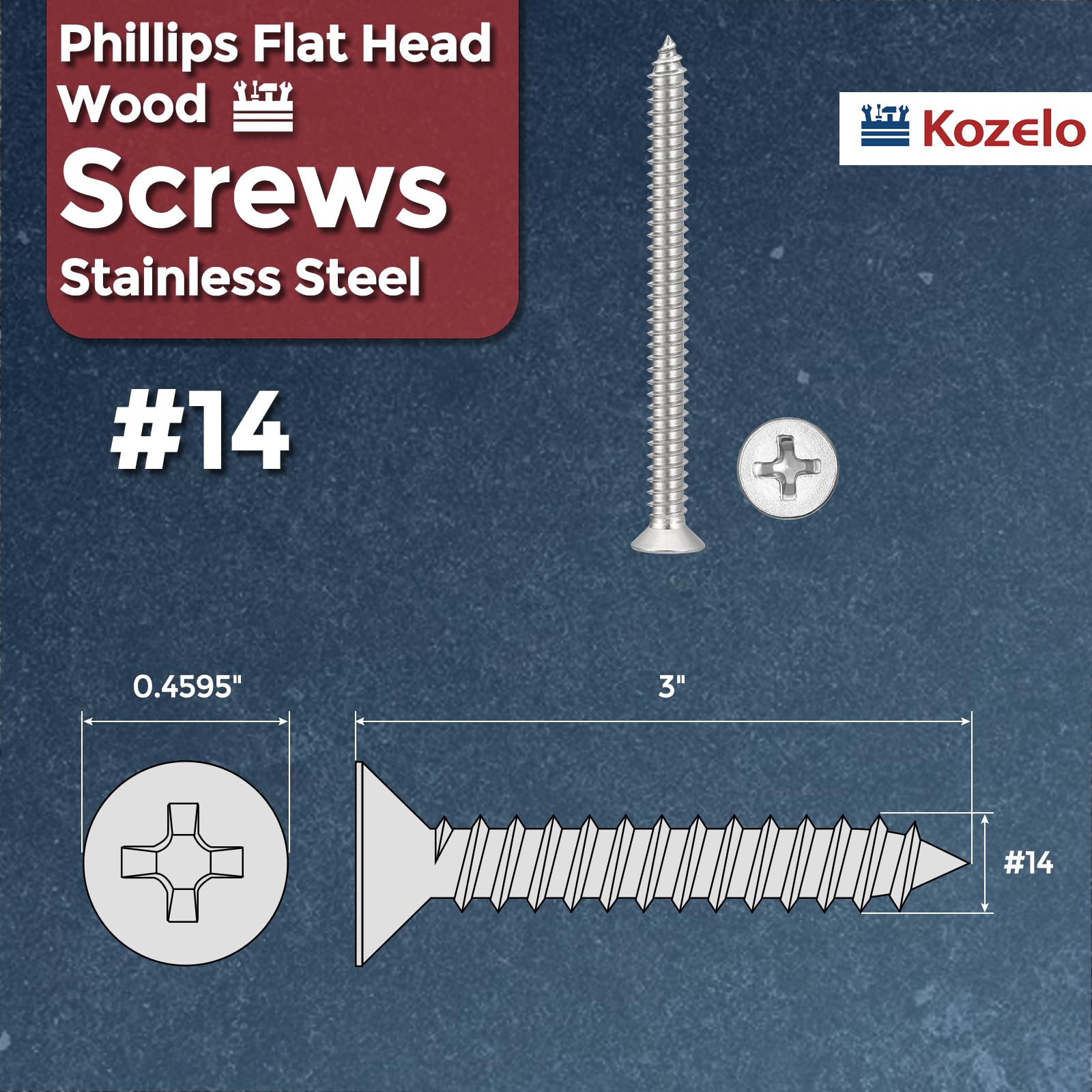 Kozelo 50pcs Phillips Flat Head Wood Screws - Image 2