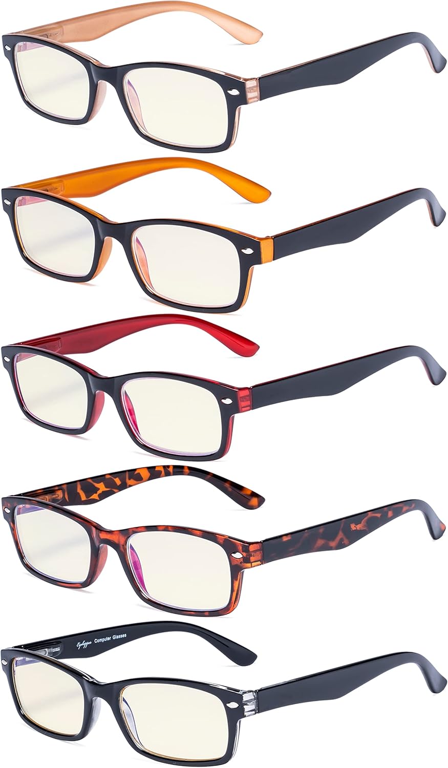 Eyekepper 5 Pack Blue Light Filter Glasses Rectangular Computer Reading Glasses +1.00