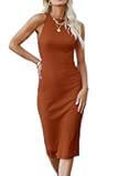 Women Bodycon Midi Dress 2025 Summer Spring Casual Vacation Sundress Fitted Sleeveless Tank Dresses