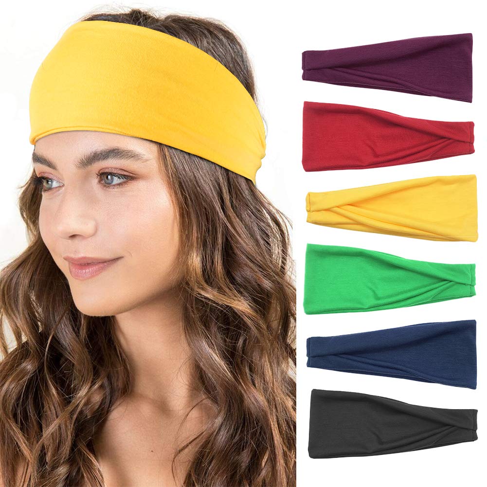 WARMWIND Fashion Headband,6-Pack Colorful Headbands for Yoga,Running,Fashion Hair Band for Women, Men and Kids Elastic and Non-Slip(Pure Color)