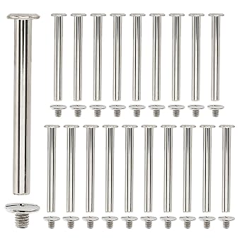 Hitefu 30 Set Phillips Head Chicago Screws for Leather, M4 x 50mm Book Binding Screws Post, 1/4 Inch Button Rivets for Bookbinding, Leather & Belt