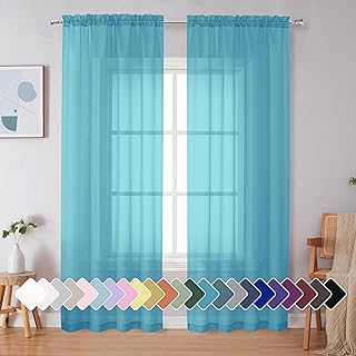 Simplebrand Turquoise Sheer Curtains 84 Inches Long 2 Panels, Light Filtering Rod Pocket Solid Color Window Sheer Curtain Panels, Elegant Curtains & Drapes for Bedroom (Turquoise, 42