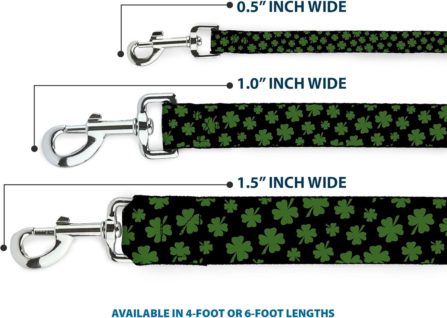 Buckle-Down Pet Leash - St. Pat's Clovers Scattered Black/Green - 6 Feet Long - 1" Wide