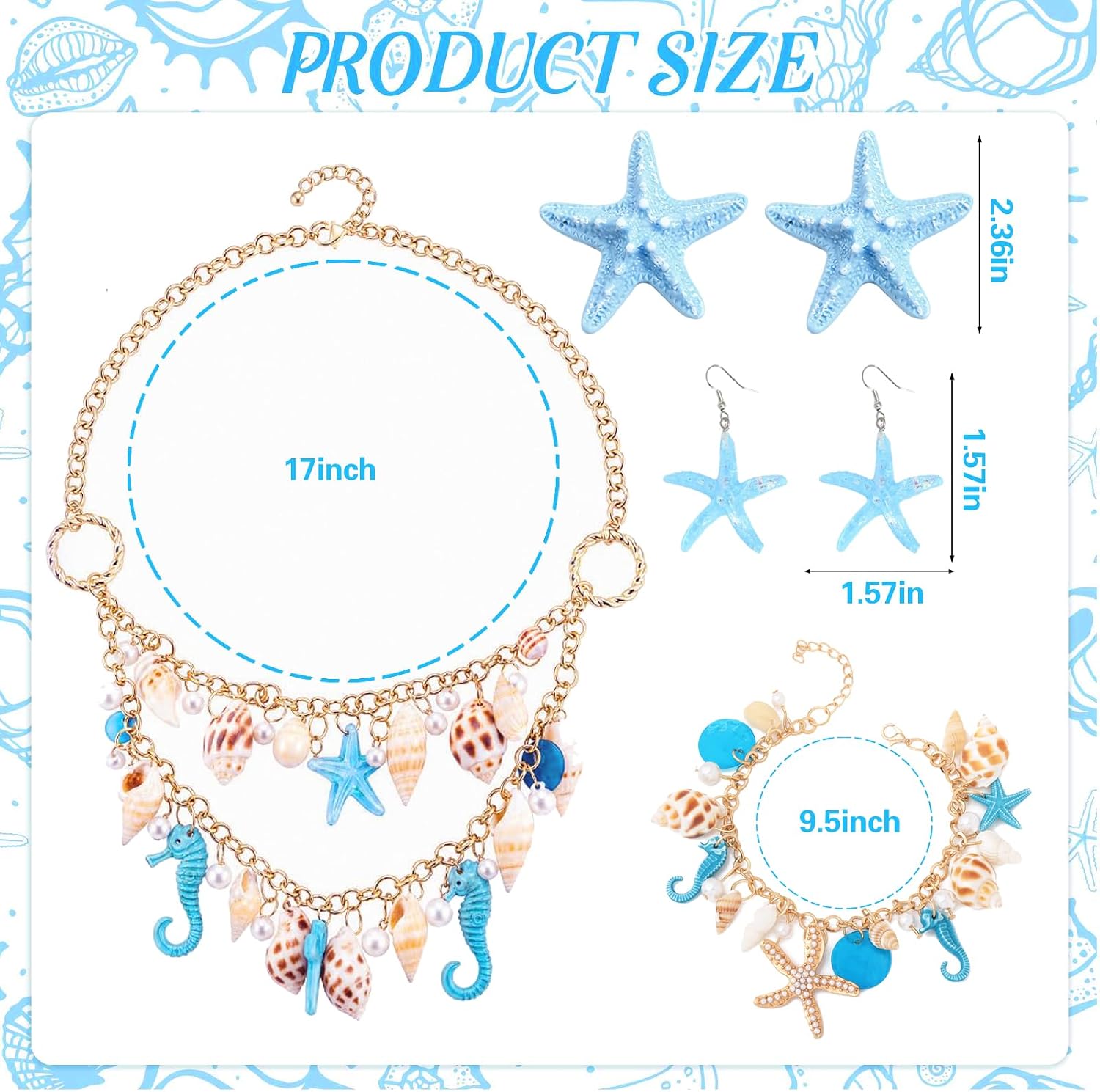 Summer Mermaid Costume Accessories for Women Including Starfish Seashell, Necklace, Bracelet, Hair Clip and Earrings image 2