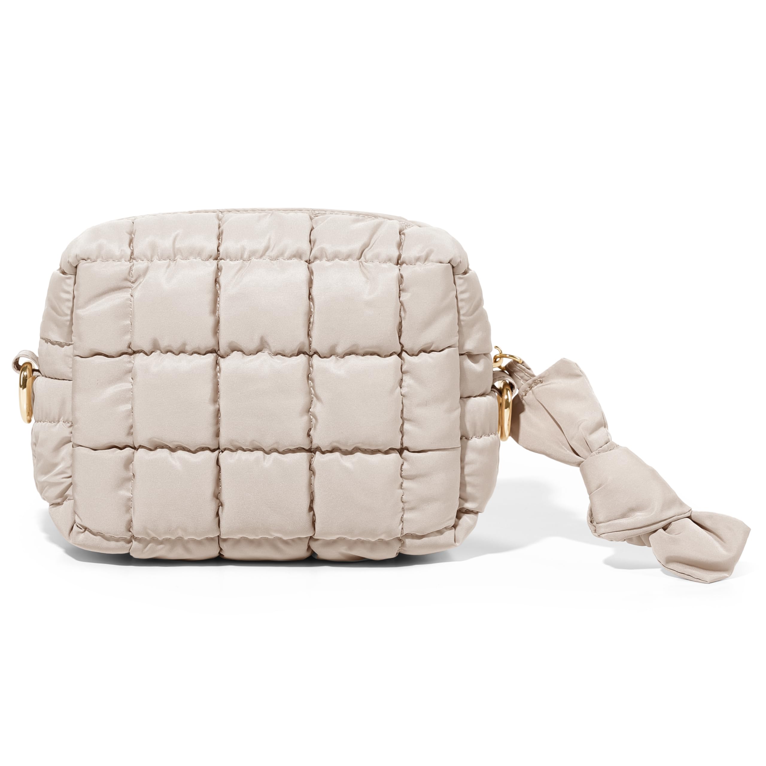 Yarnic Quilted Makeup Bag Cosmetic Bag, Travel Toiletry Bag for Women, Cute Makeup Bag Organizer Puffer Makeup Pouch (S, Beige)