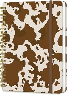 Spiral Journal Notebook, A5 Cute Notebooks for Women Men, College Ruled Hardcover Notebook for Work & Note Taking, 60 Pages Double-Wire Journals for Writing, Retro Cow Print