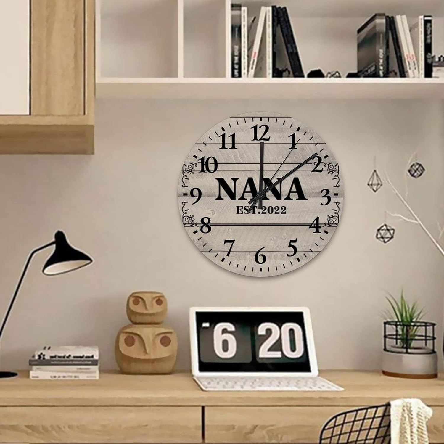 15 Inch Promoted to Nana Wooden Wall Clocks Quartz Movement Promoted to Nana Kitchen Wall Clock Arabic Numbers Round Clock for Bathroom Kitchen Living Room Bedroom