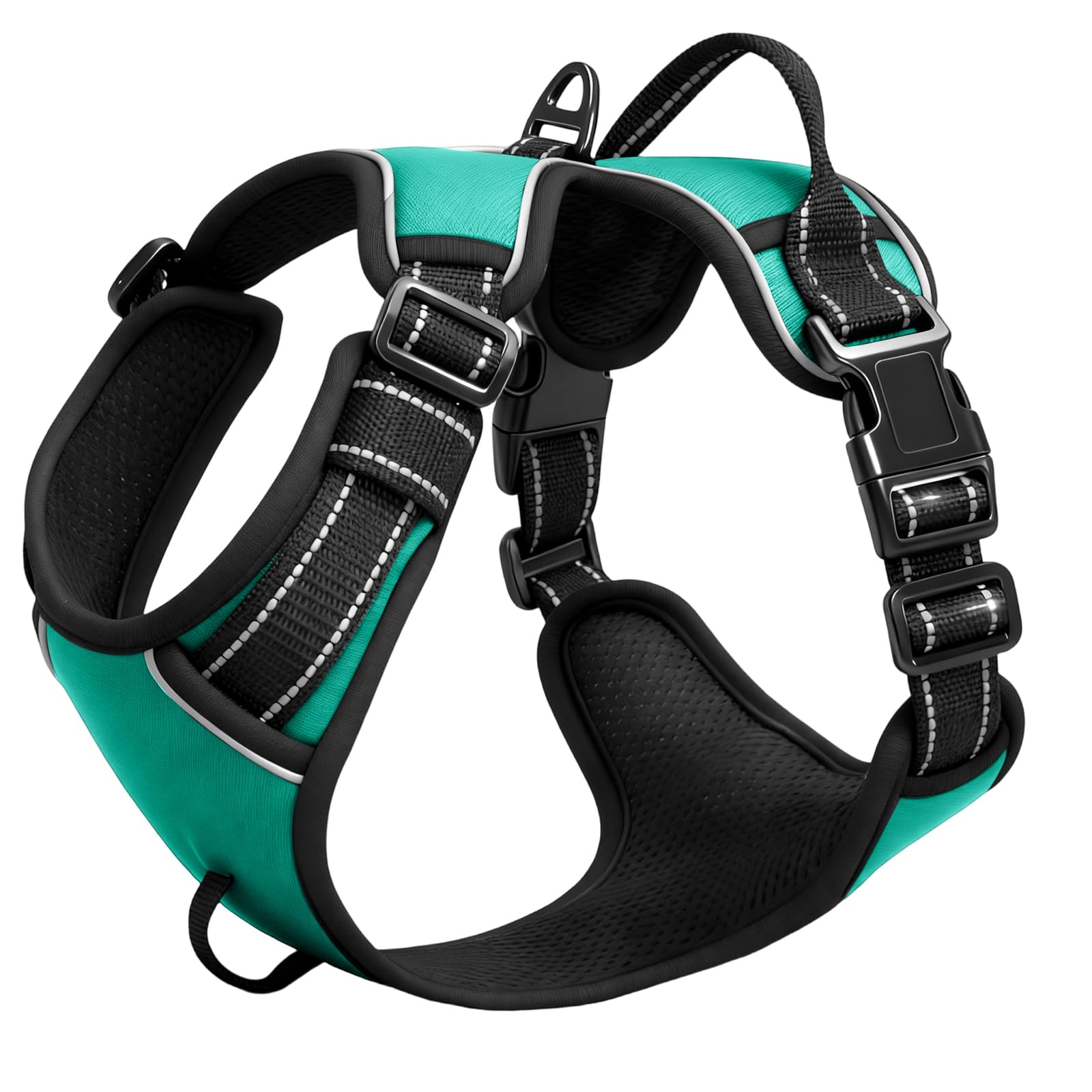 No Pull Dog Harness, No Chock Reflective Adjustable Soft Padded Pet Vest with Easy Control Handle, Easy Wearing with Stylish, Reinforced Knot, 2 Buckles