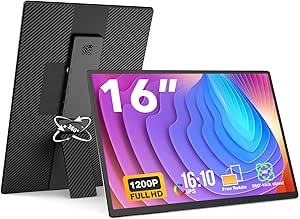 FLYTOCCA Portable Monitor, 16 Inch FHD 1200P, Horizontal/Vertical Monitor, Plug & Play, Built-in Speakers & Headphone Jack, Travel Monitor for Laptop with Premium Smart Cover