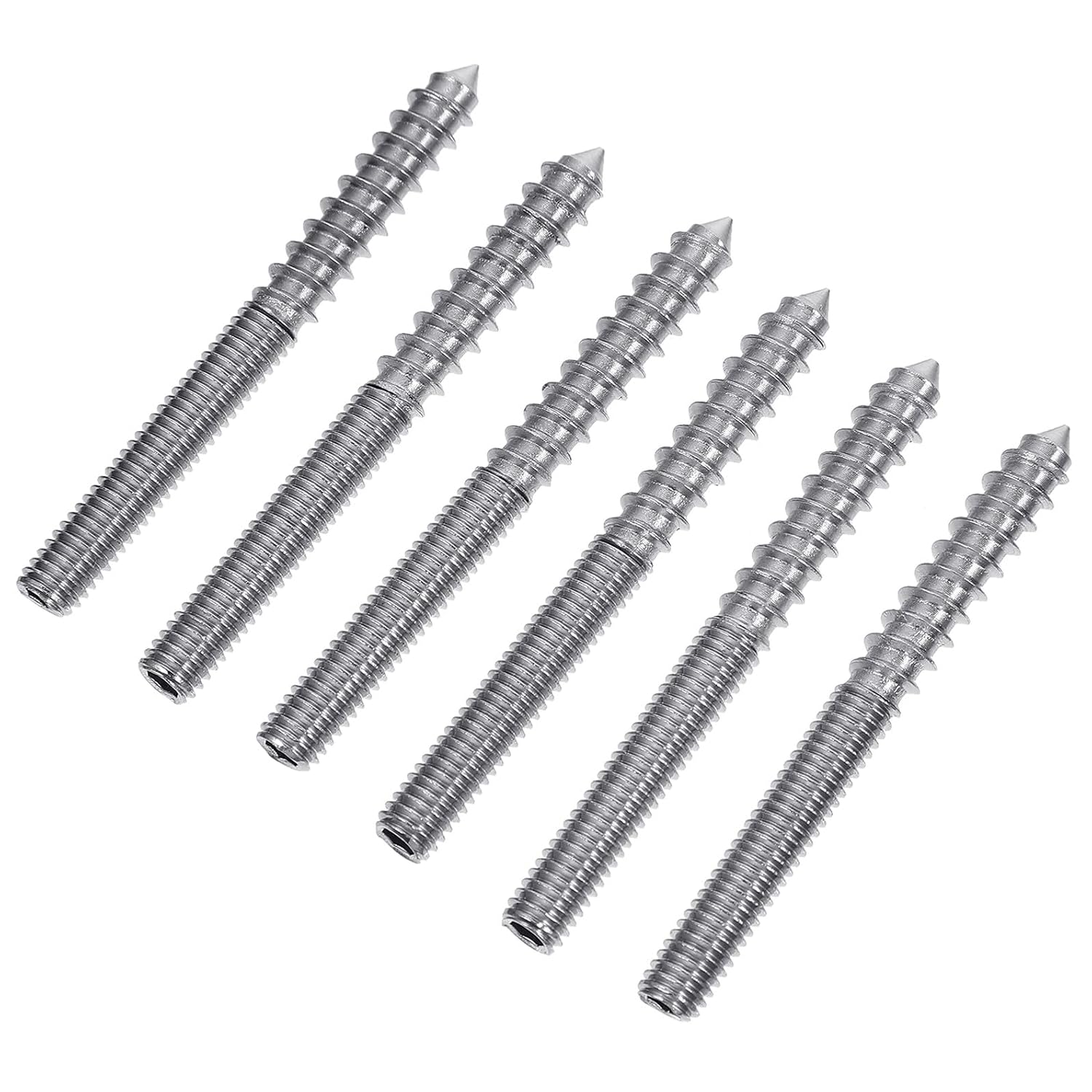 304 Stainless Steel Double Headed Self-Tapping Screws M6x60mm, Hex Socket Threaded Bolts for Furniture Assembly, 6pcs Pack, Sturdy Home Improvement Fasteners