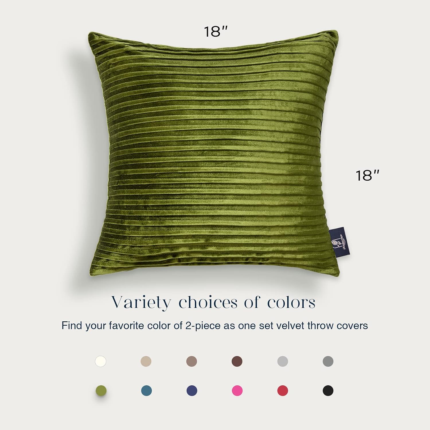 Phantoscope Pack of 2 Velvet Decorative Throw Decorative Pillow Cover - Crushed Velvet Handmade Pleated Design - Soft Solid Square Pillow Case for Couch Bed and Chair, Green, 18 x 18 inches 45 x 45 cm